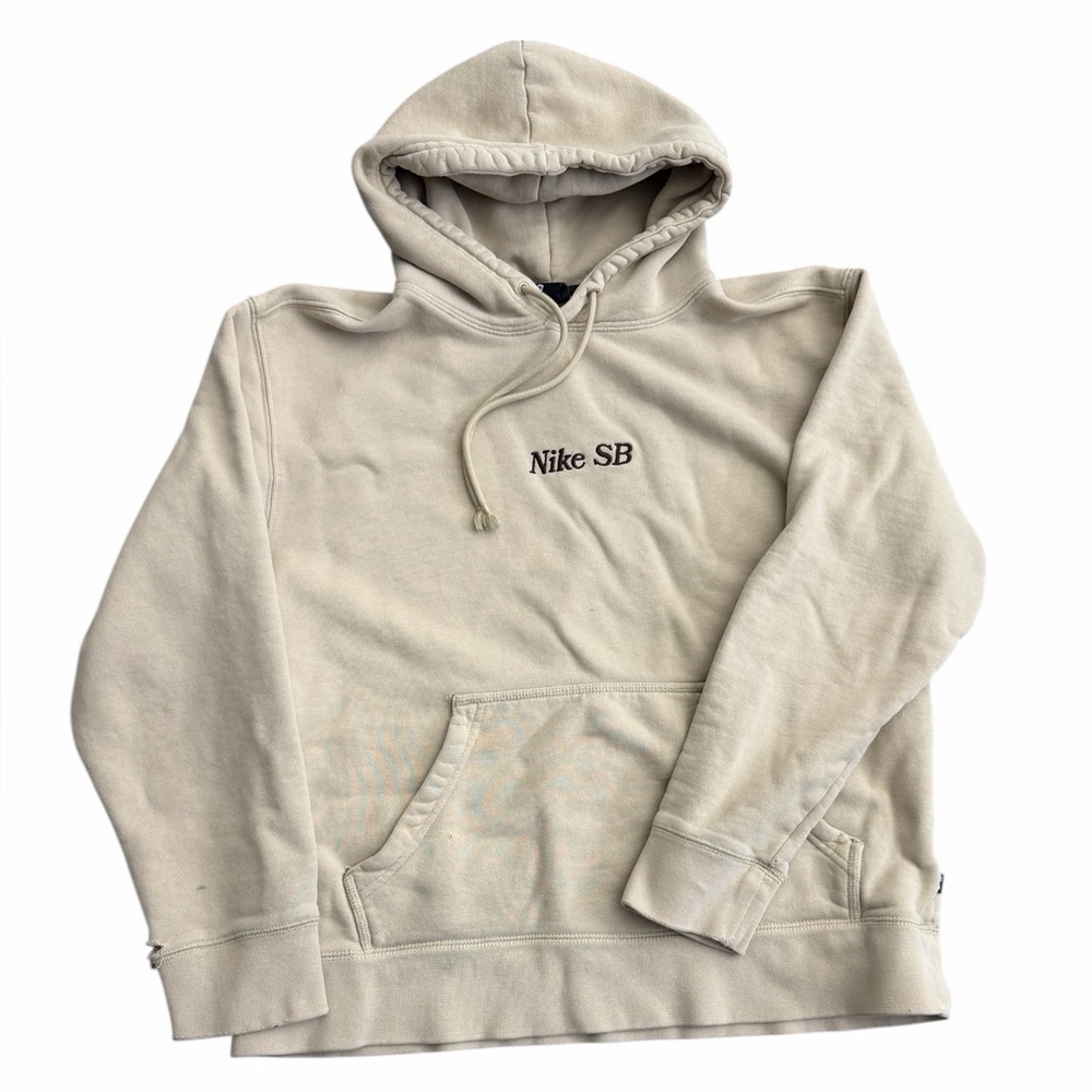 Nike SB Hoodie Men’s‎ Medium Tan Embroidered Logo Skateboard Pullover Sweatshirt